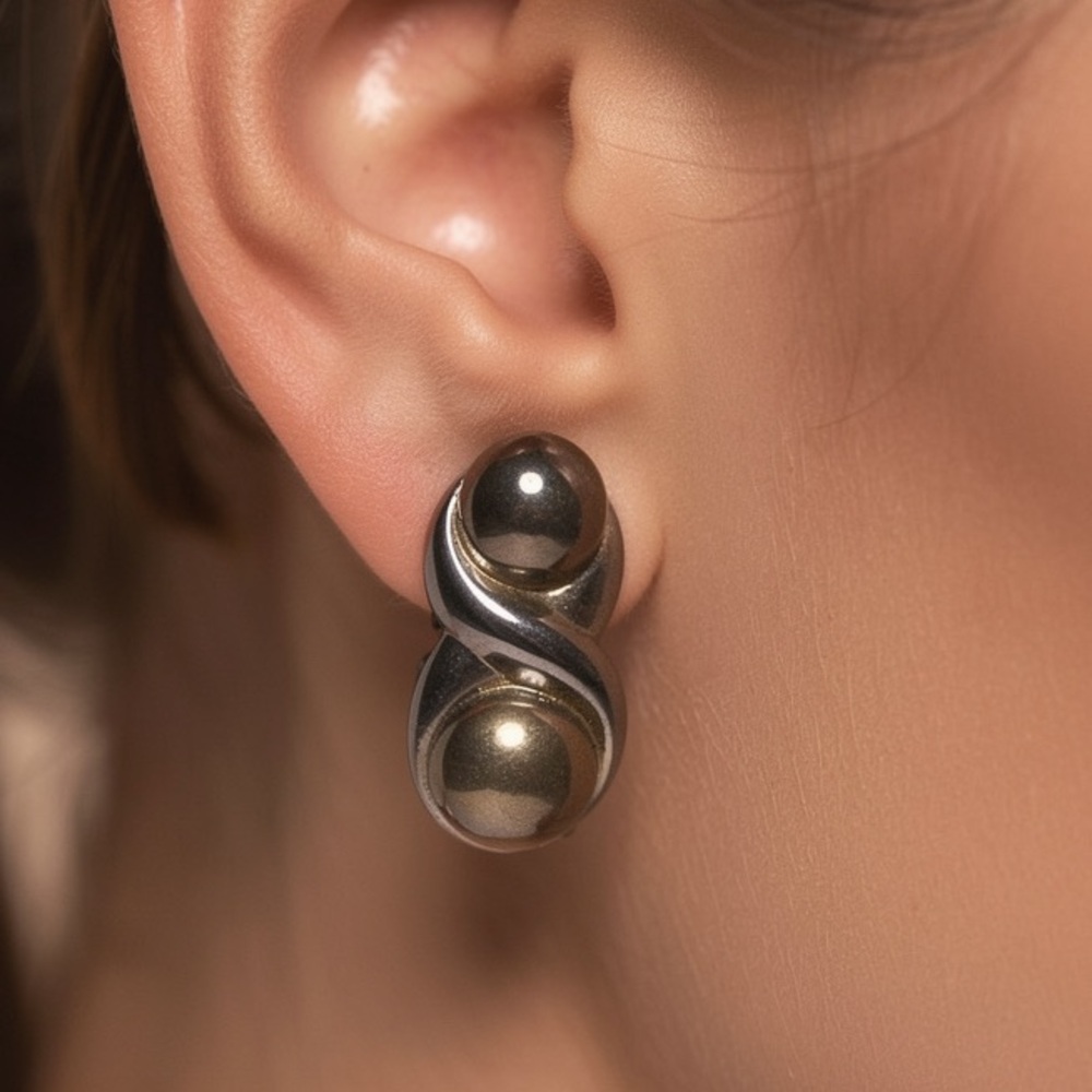 Circa Two Toned Gold Silver Knot Clip on Earrings From Japan